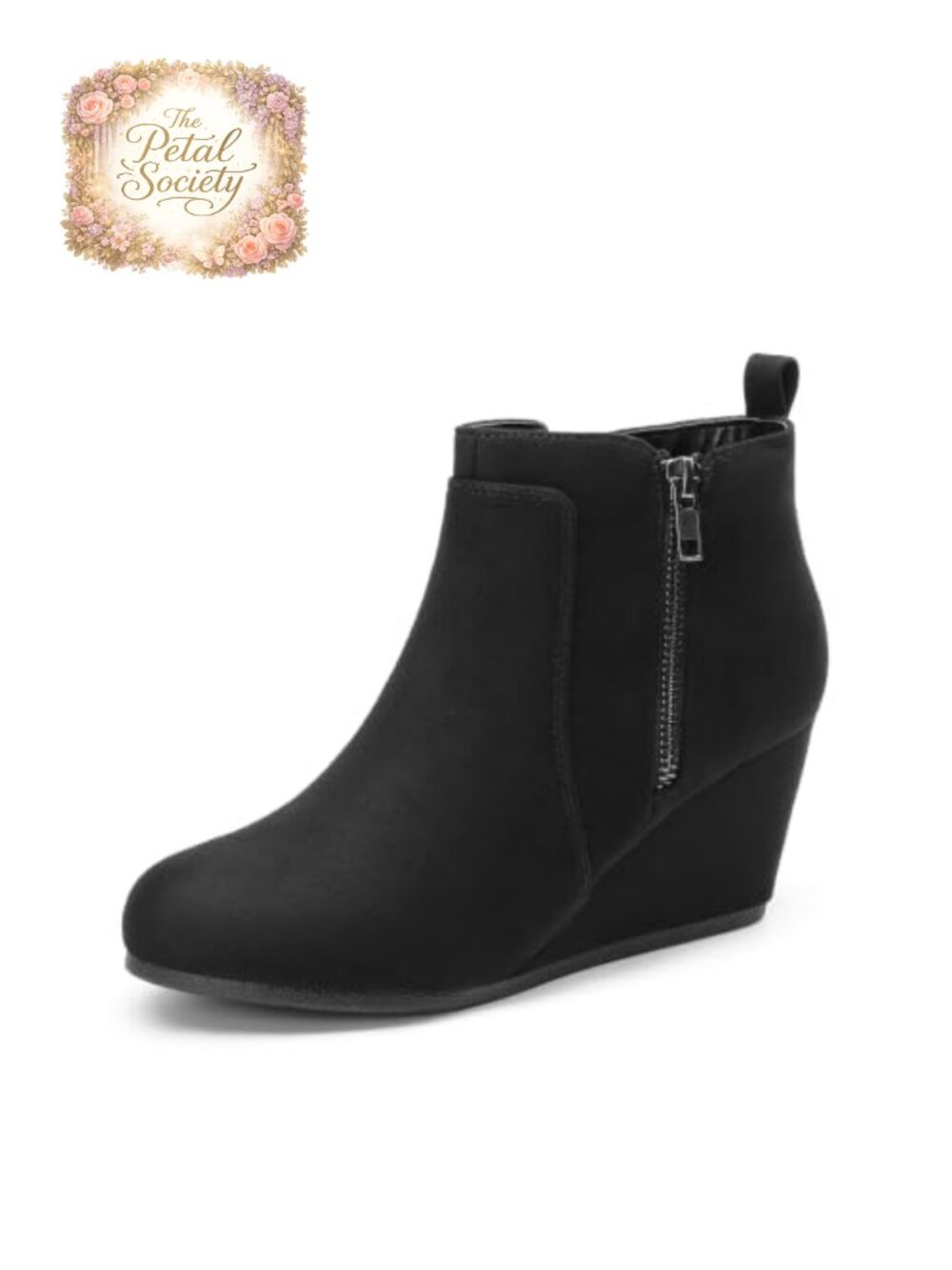 Women's Suede Low Wedge Ankle Boots Side Zip Cushioned Comfort Casual